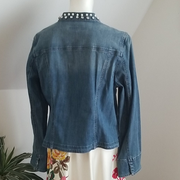 Chico's Platinum Denim Jeans embellished Jacket - Picture 6 of 16
